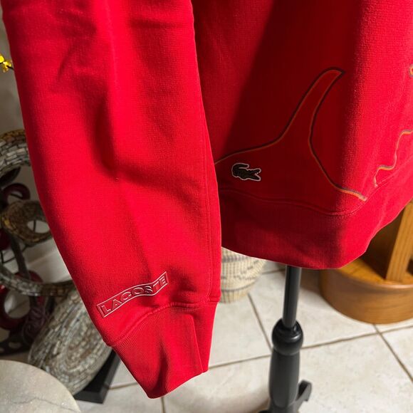 Lacoste Red Long Sleeve Outlined Big Croc Fleece Crewneck Sweater Men’s M - Picture 4 of 11
